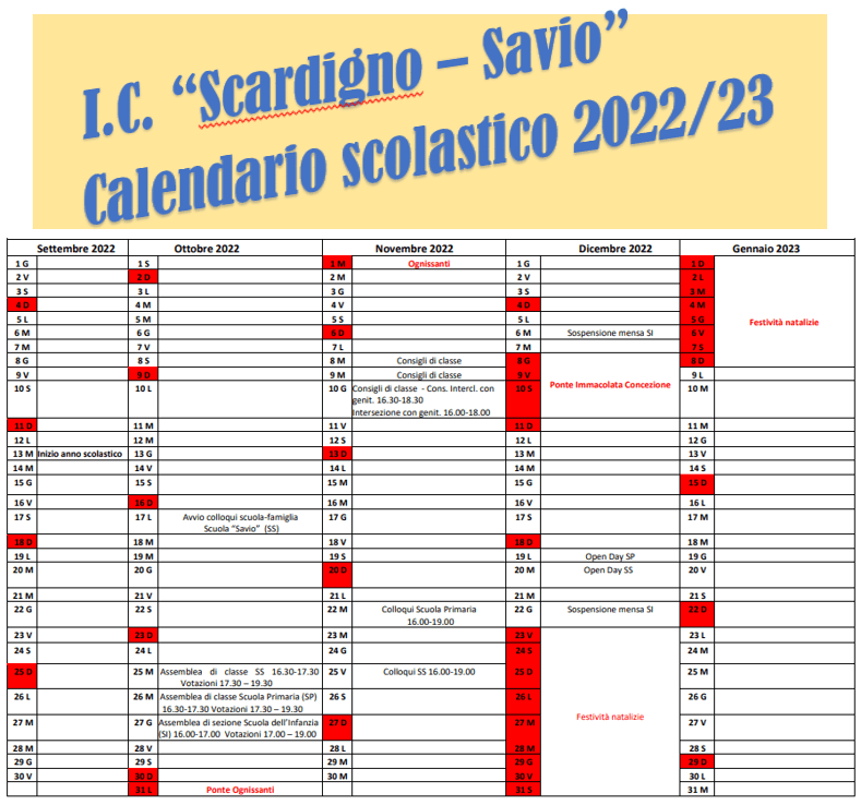 Calendario scolastico